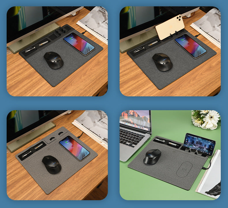 Multifunctional Wireless Charging Mouse Pad with Phone Holder