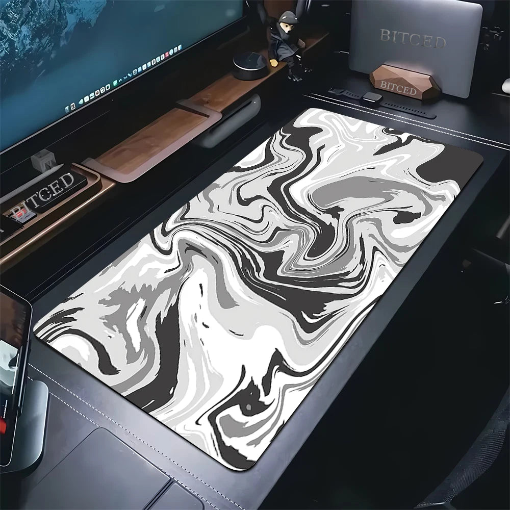 XXL 900x400 Black & White Strata Liquid Gaming Desk Mat