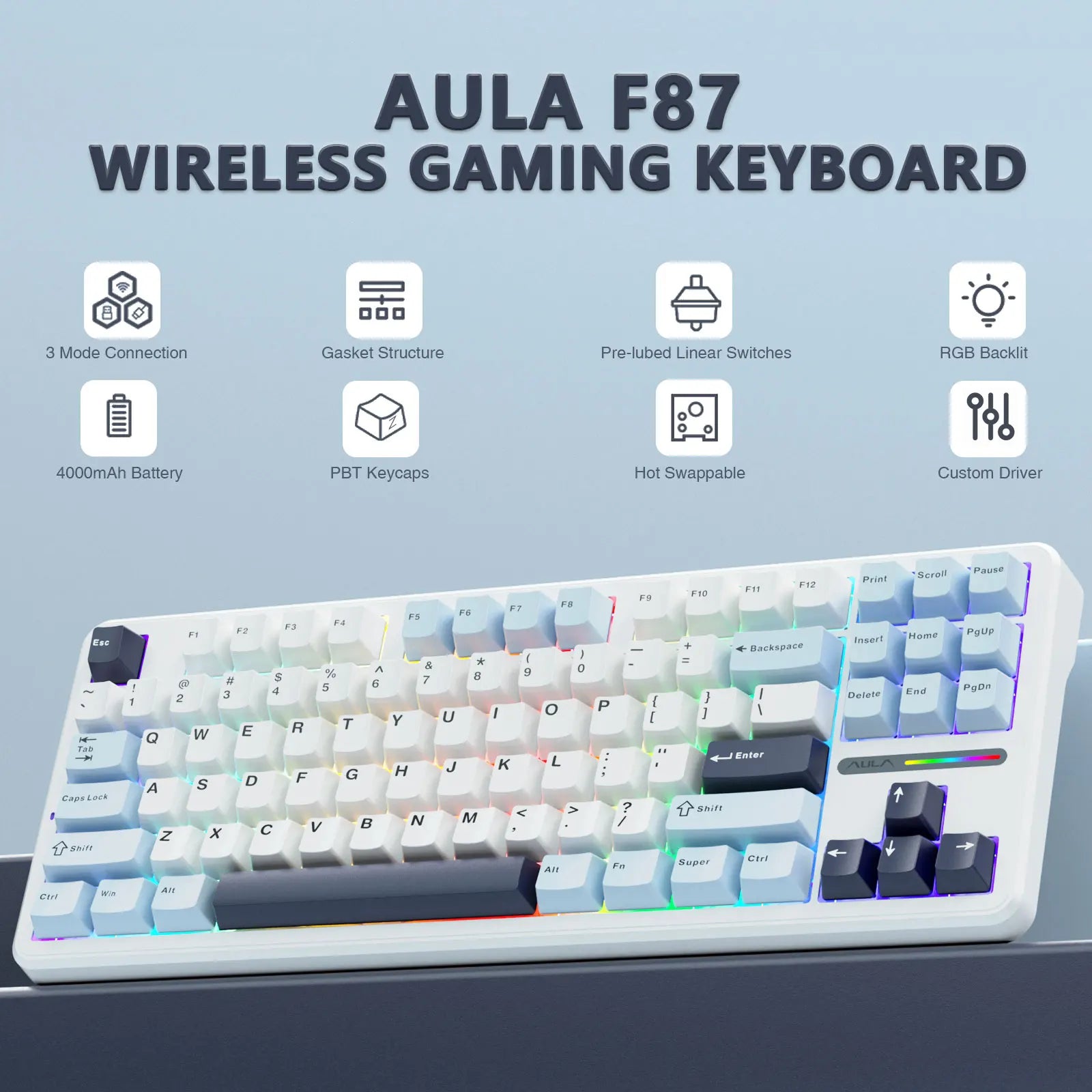 AULA F87 Pro 75% TKL Wireless Mechanical Gaming Keyboard