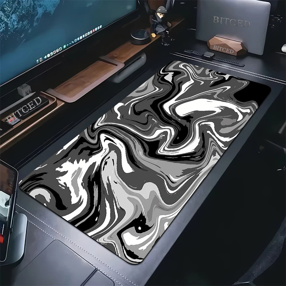 XXL 900x400 Black & White Strata Liquid Gaming Desk Mat