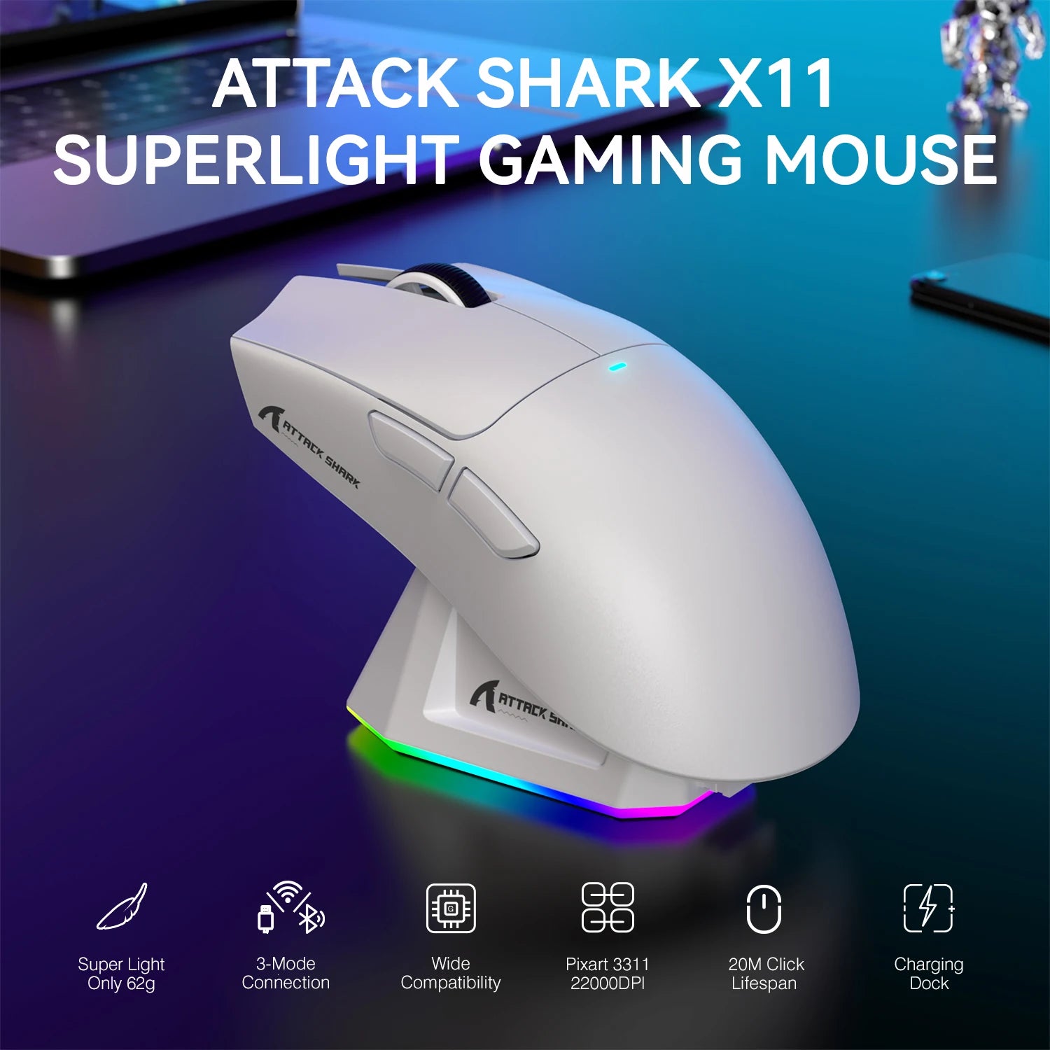 ATTACK SHARK X11 Lightweight Wireless Gaming Mouse RGB
