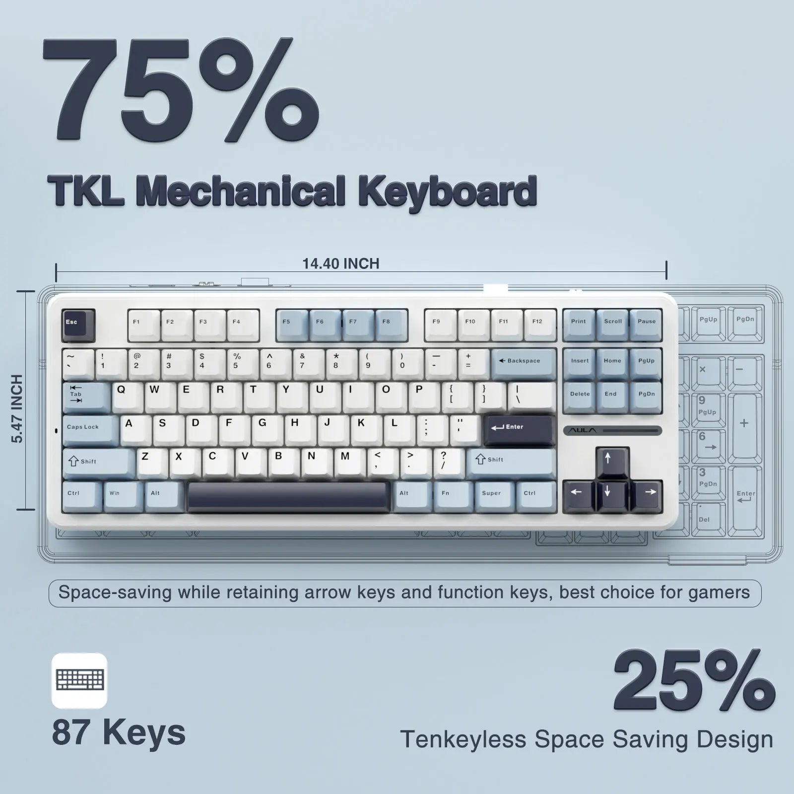 AULA F87 Pro 75% TKL Wireless Mechanical Gaming Keyboard