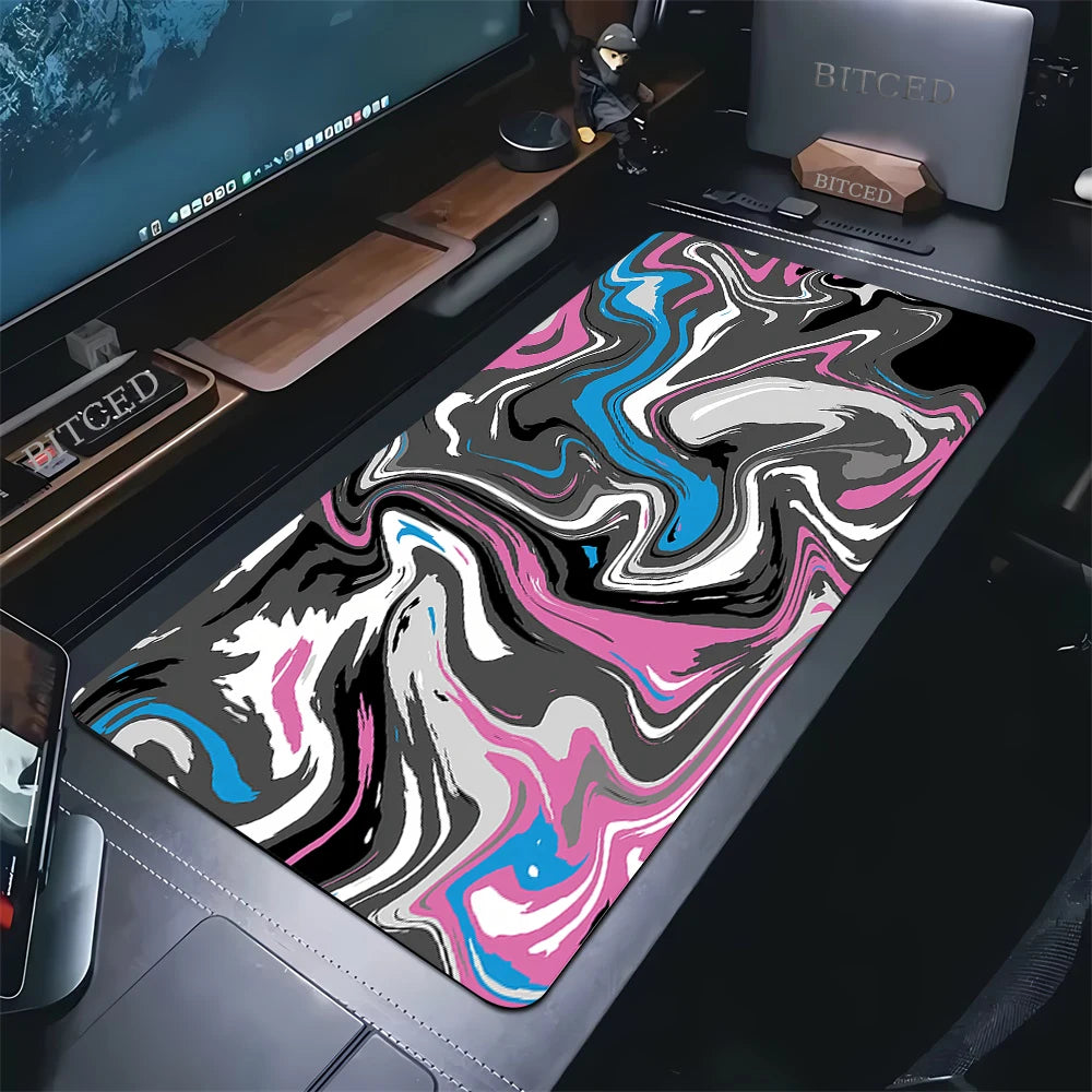 XXL 900x400 Black & White Strata Liquid Gaming Desk Mat