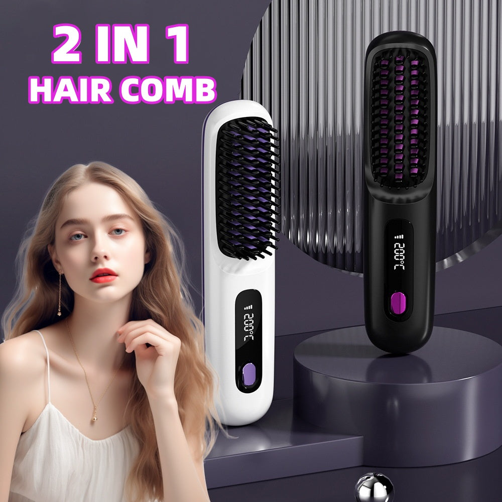 2-in-1 Wireless Hair Straightener & Curler – Fast Heating, USB Portable